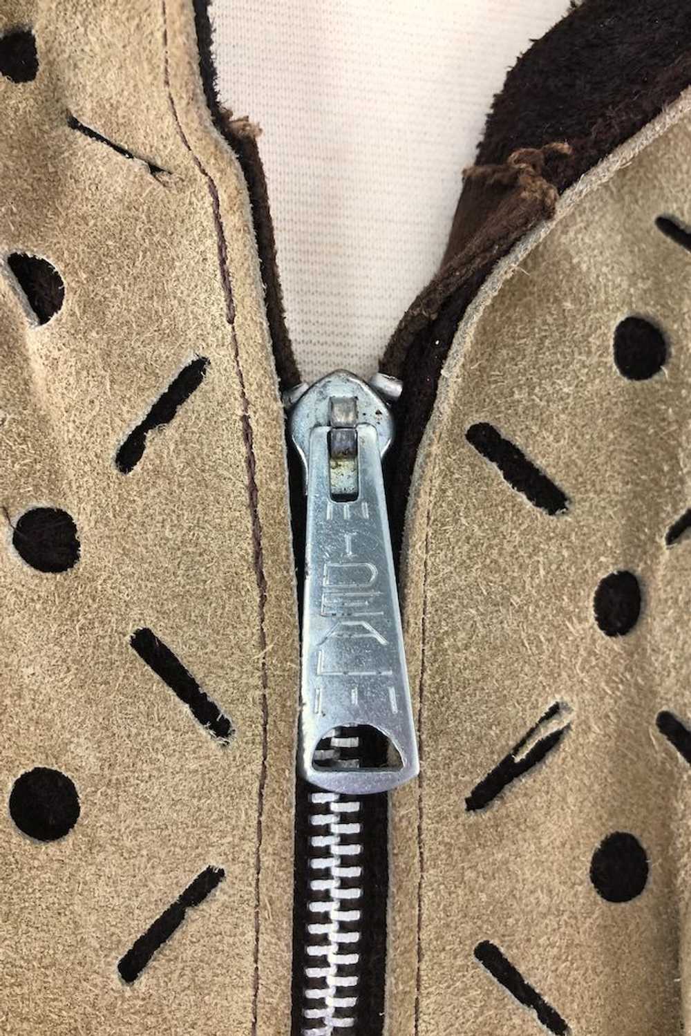 Vintage Suede Leather Cape Poncho Hippie Jacket - image 4
