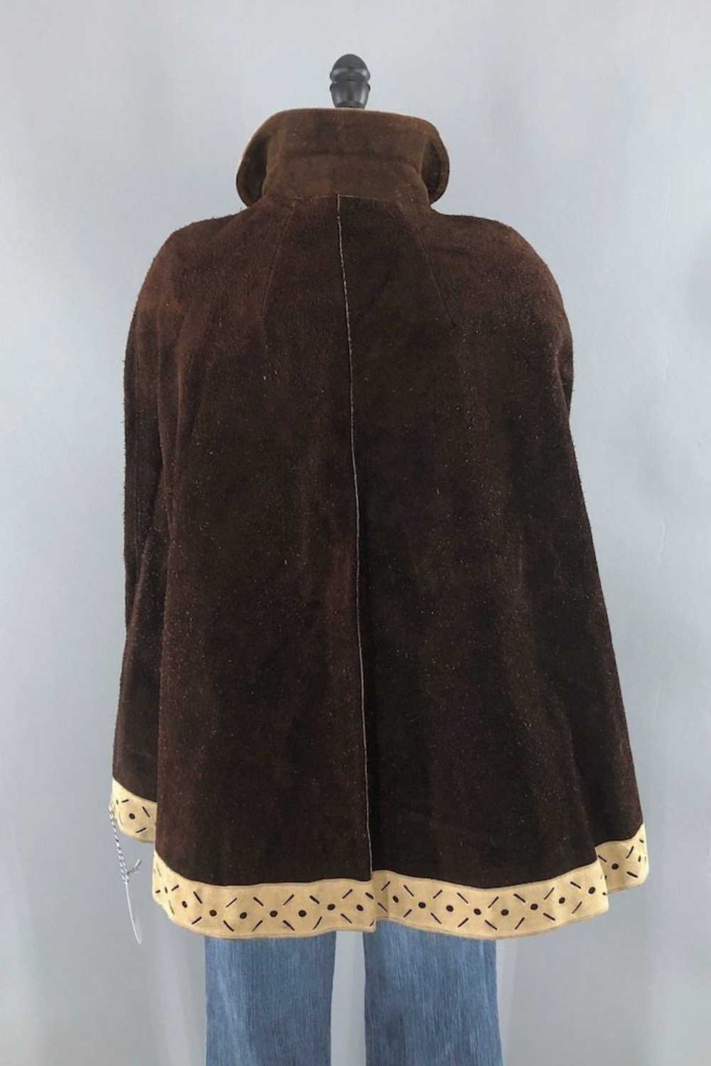 Vintage Suede Leather Cape Poncho Hippie Jacket - image 5