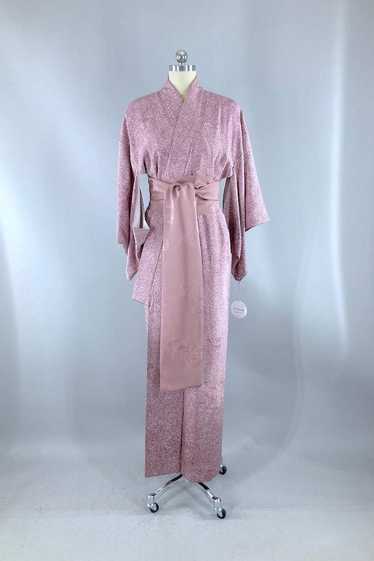 Vintage Mauve Pink Granite Silk Kimono