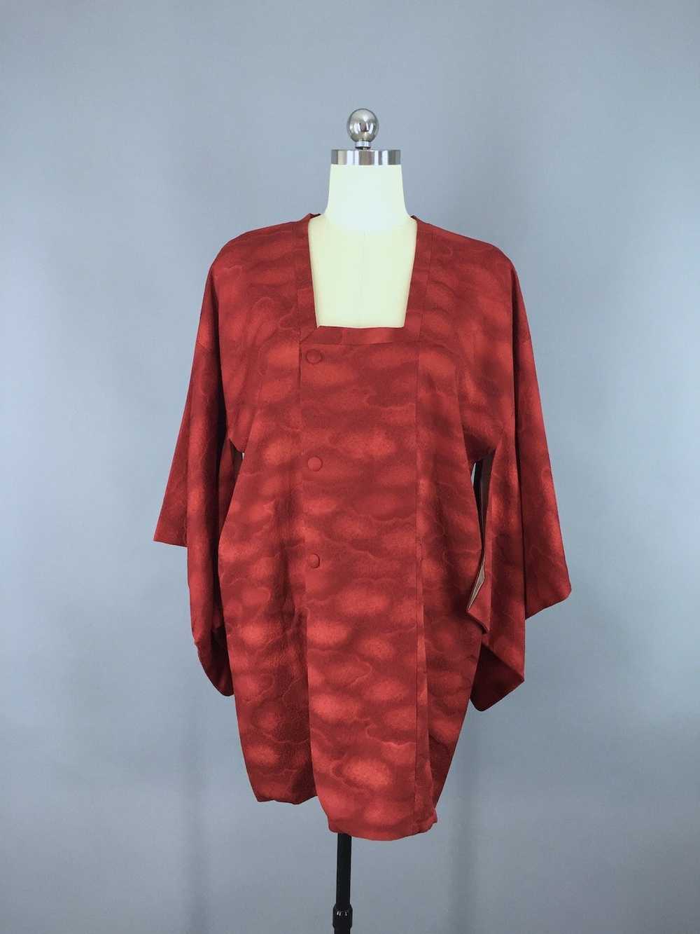 Vintage Maroon Red Silk Kimono Coat - image 1