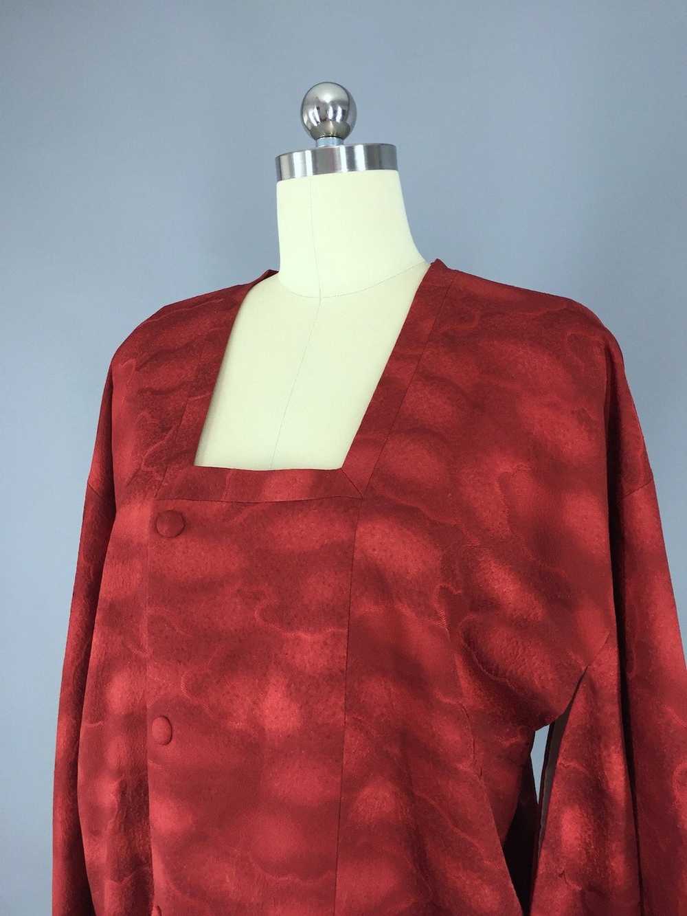 Vintage Maroon Red Silk Kimono Coat - image 2