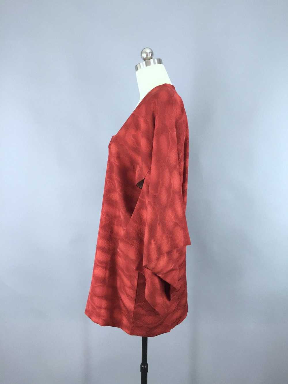 Vintage Maroon Red Silk Kimono Coat - image 4