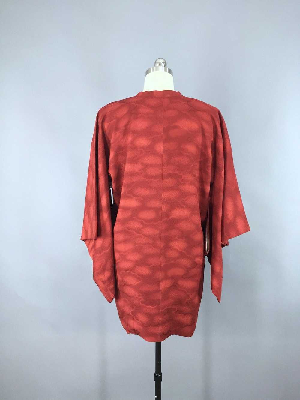 Vintage Maroon Red Silk Kimono Coat - image 5