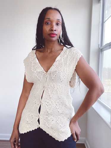 Silk Crochet Knit Ivory Vest - image 1