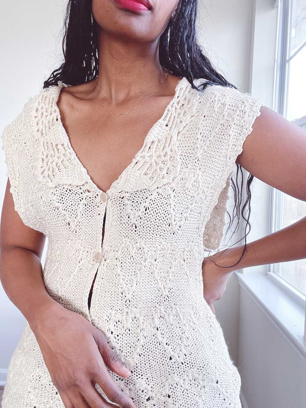 Silk Crochet Knit Ivory Vest - image 3