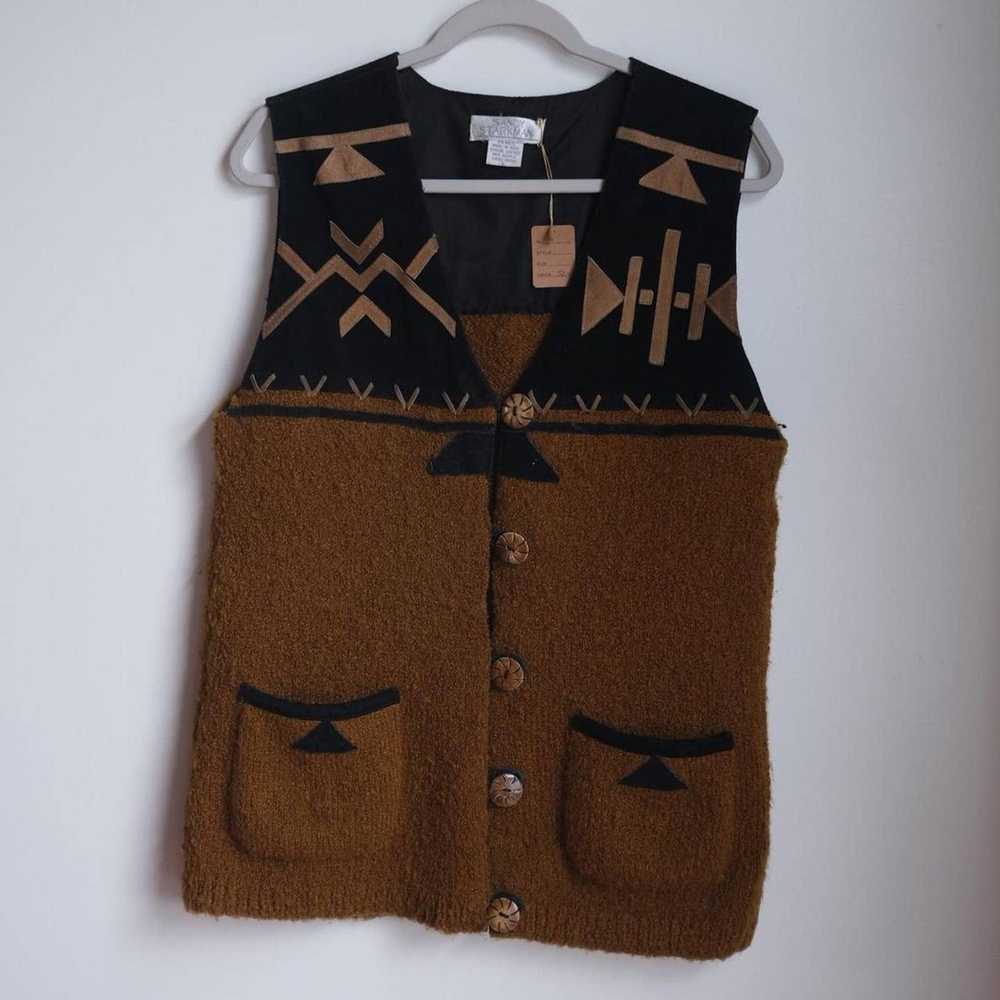 Vintage Genuine leather and knit sweater vest - image 2