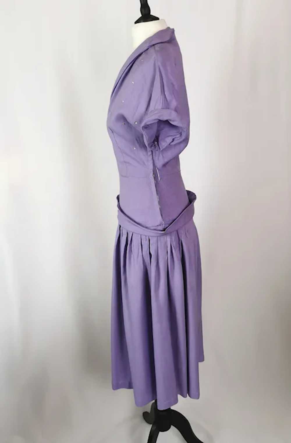 Vintage ladies 1940s dress, lilac, Diamante - image 11