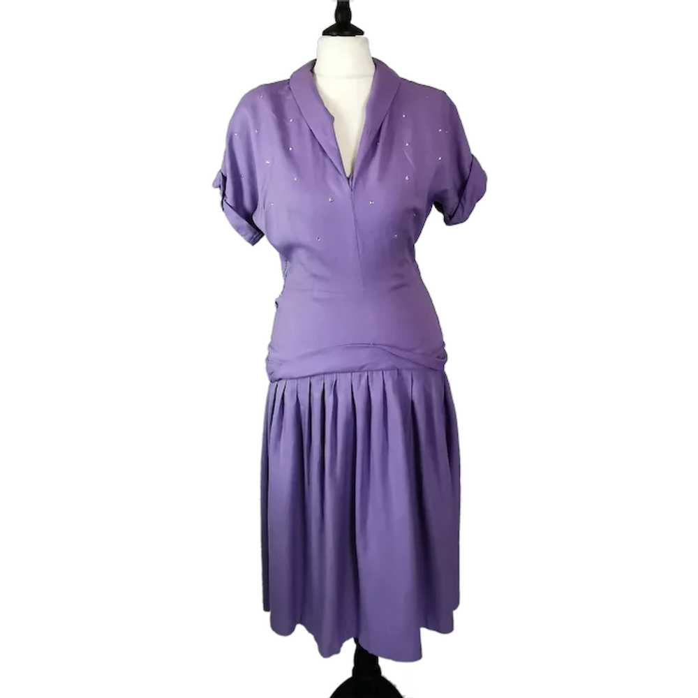 Vintage ladies 1940s dress, lilac, Diamante - image 1