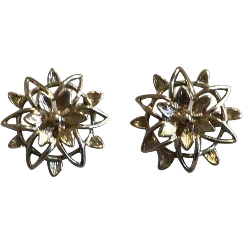 Gold Tone Sarah Coventry Floral Clip Earrings - image 1