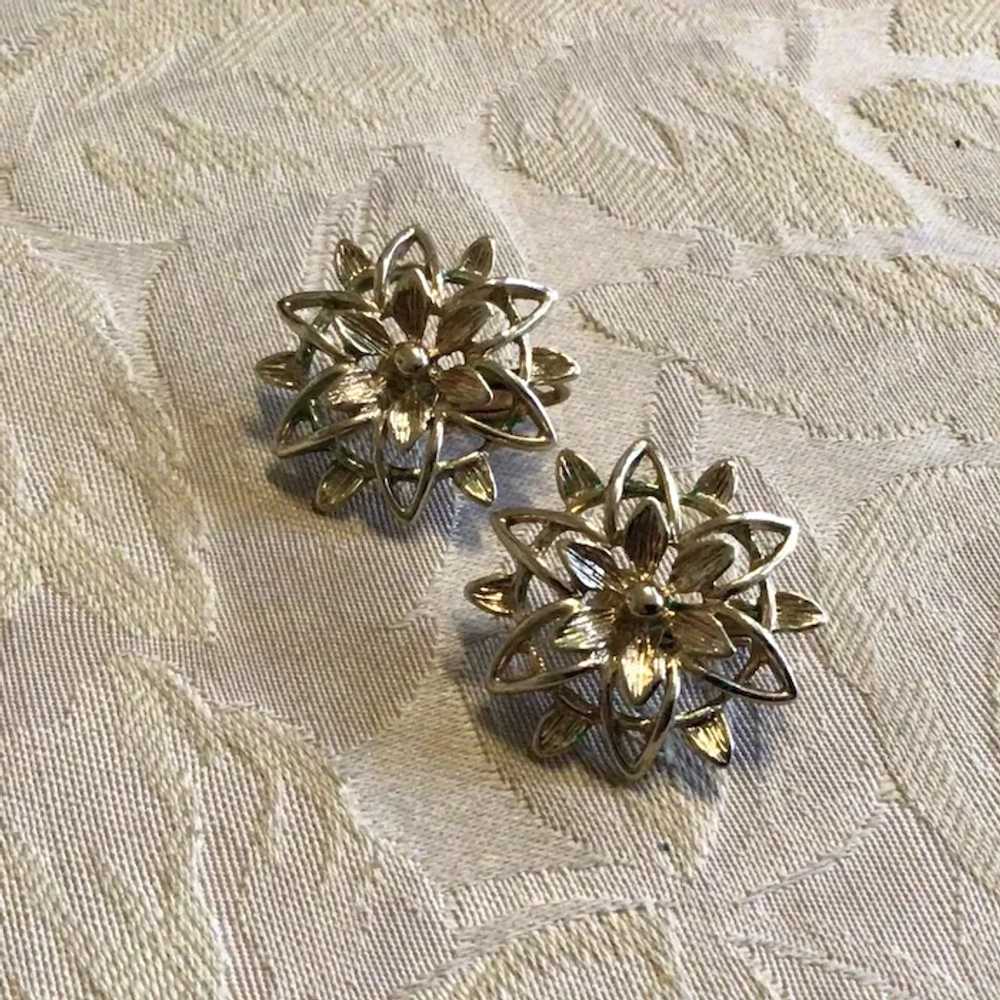 Gold Tone Sarah Coventry Floral Clip Earrings - image 3