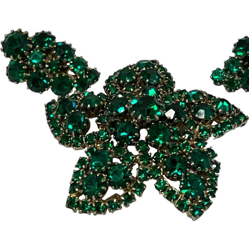 Weiss Green Rhinestones Brooch and Earrings - image 1