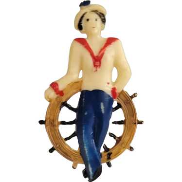 Vintage Plastic Nautical Ship Wheel Figural Sailor