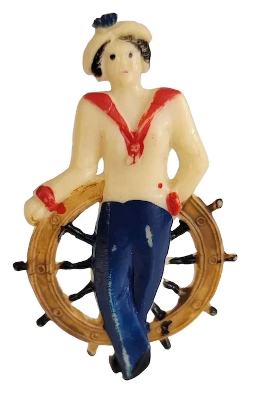 Vintage Plastic Nautical Ship Wheel Figural Sailo… - image 2