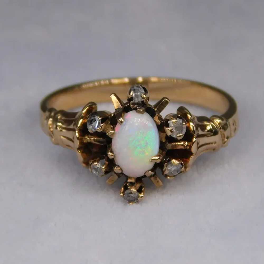 Antique Victorian Opal Rose Cut Diamond Ring 14k … - image 10