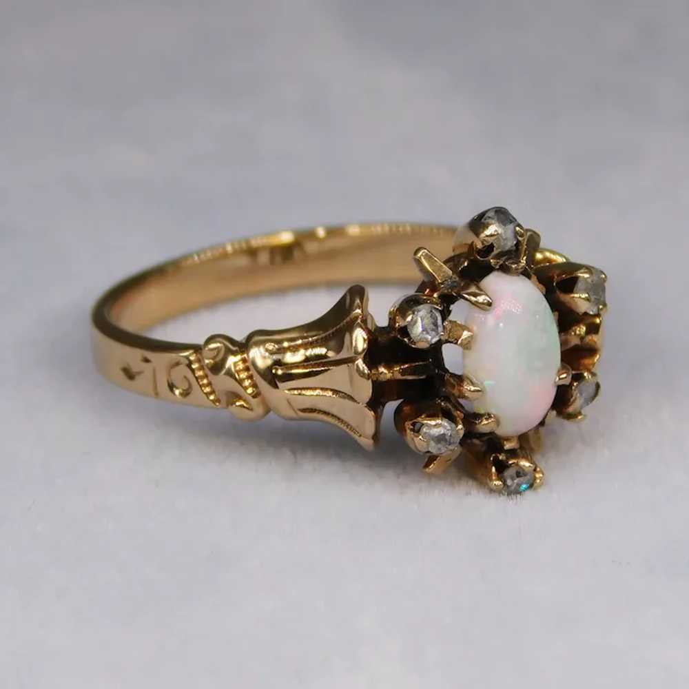 Antique Victorian Opal Rose Cut Diamond Ring 14k … - image 11