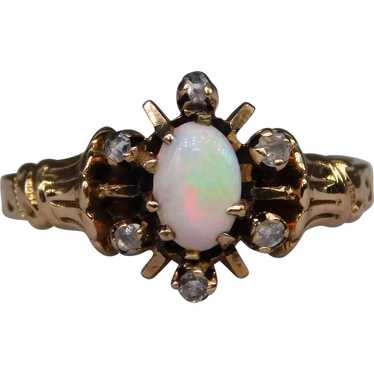 Antique Victorian Opal Rose Cut Diamond Ring 14k … - image 1