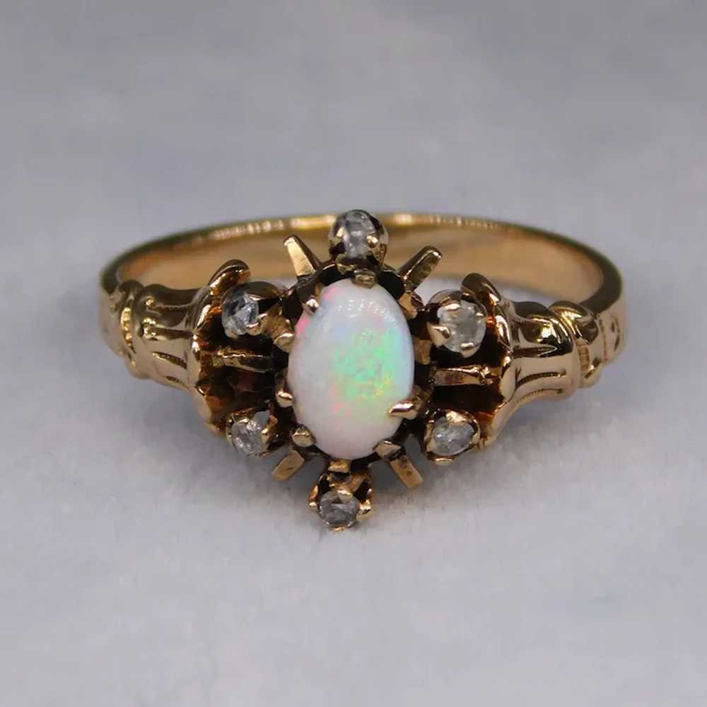 Antique Victorian Opal Rose Cut Diamond Ring 14k … - image 2