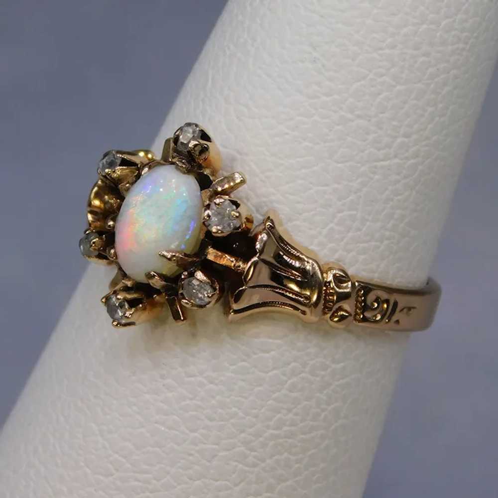 Antique Victorian Opal Rose Cut Diamond Ring 14k … - image 3