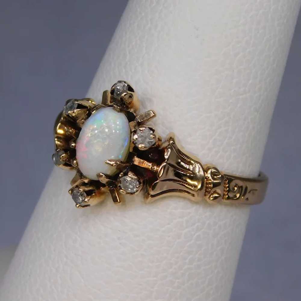 Antique Victorian Opal Rose Cut Diamond Ring 14k … - image 4