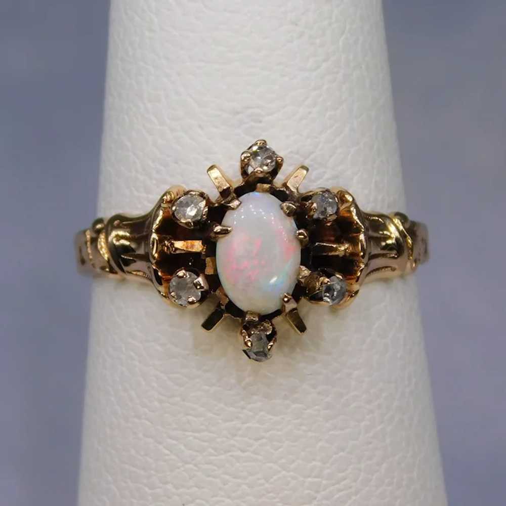 Antique Victorian Opal Rose Cut Diamond Ring 14k … - image 5