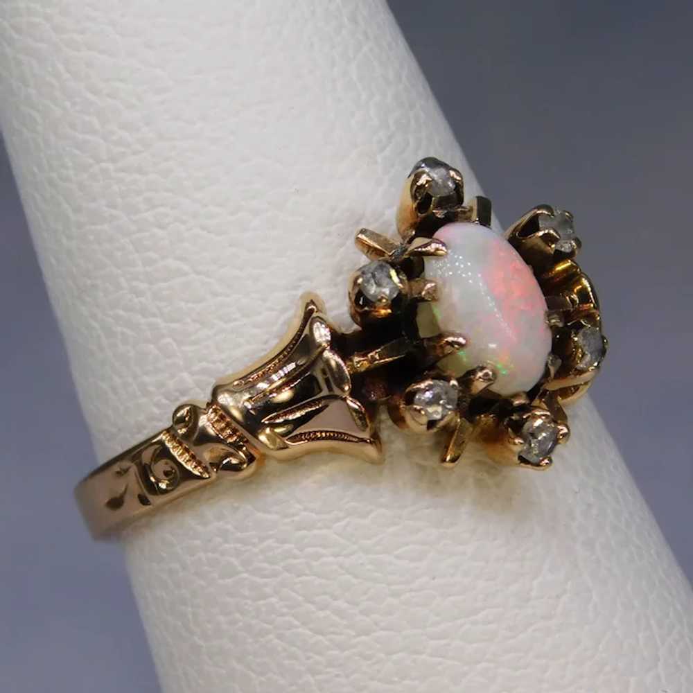 Antique Victorian Opal Rose Cut Diamond Ring 14k … - image 6