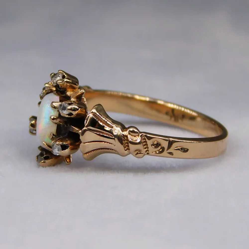 Antique Victorian Opal Rose Cut Diamond Ring 14k … - image 7