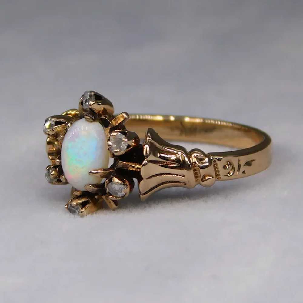 Antique Victorian Opal Rose Cut Diamond Ring 14k … - image 8