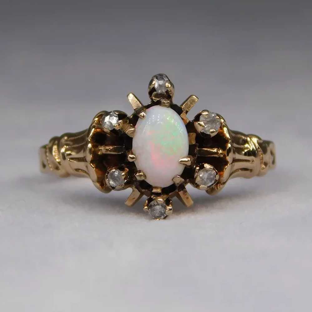 Antique Victorian Opal Rose Cut Diamond Ring 14k … - image 9