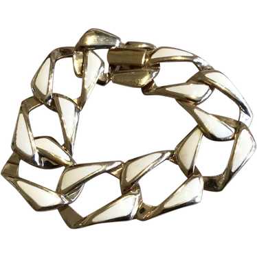 Gold Tone Enameled Napier Link Bracelet - image 1