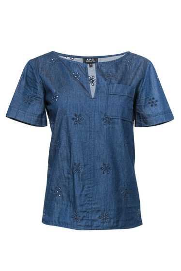 A.P.C. - Dark Chambray Blouse w/ Floral Lace Eyele