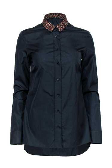 Akris - Black Button Down Shirt w/ Embellished Cop