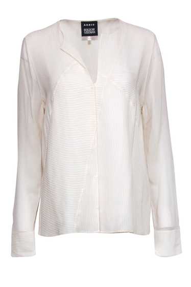 Akris - Cream Long Sleeve Ribbed Snap Front Silk B