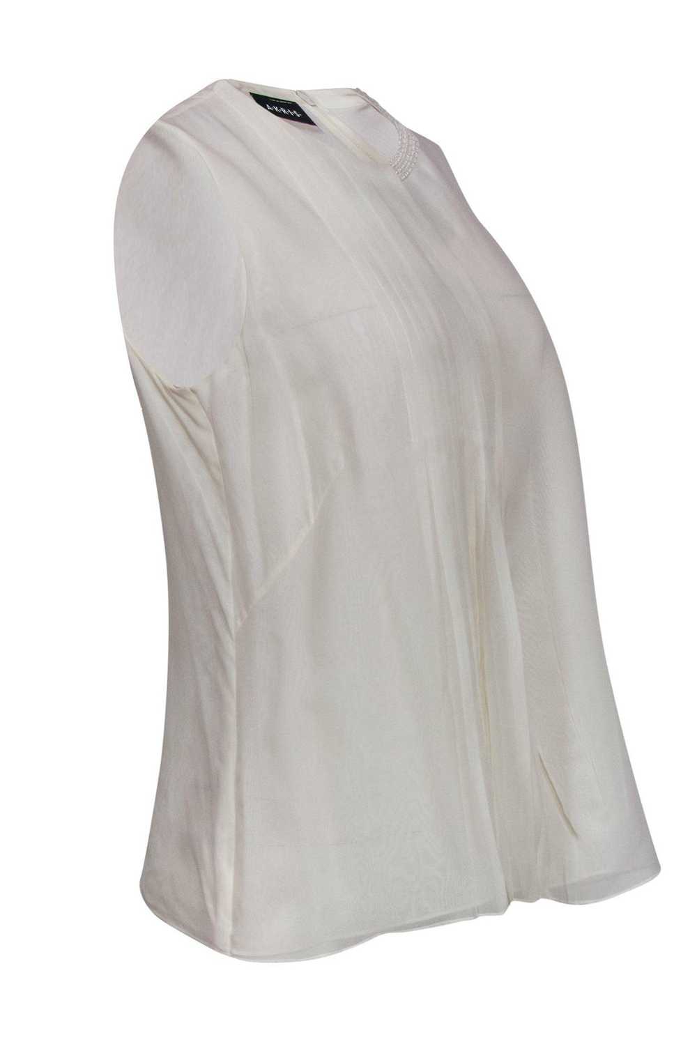 Akris - Cream Pleated Silk Tank w/ Beaded Necklin… - image 2