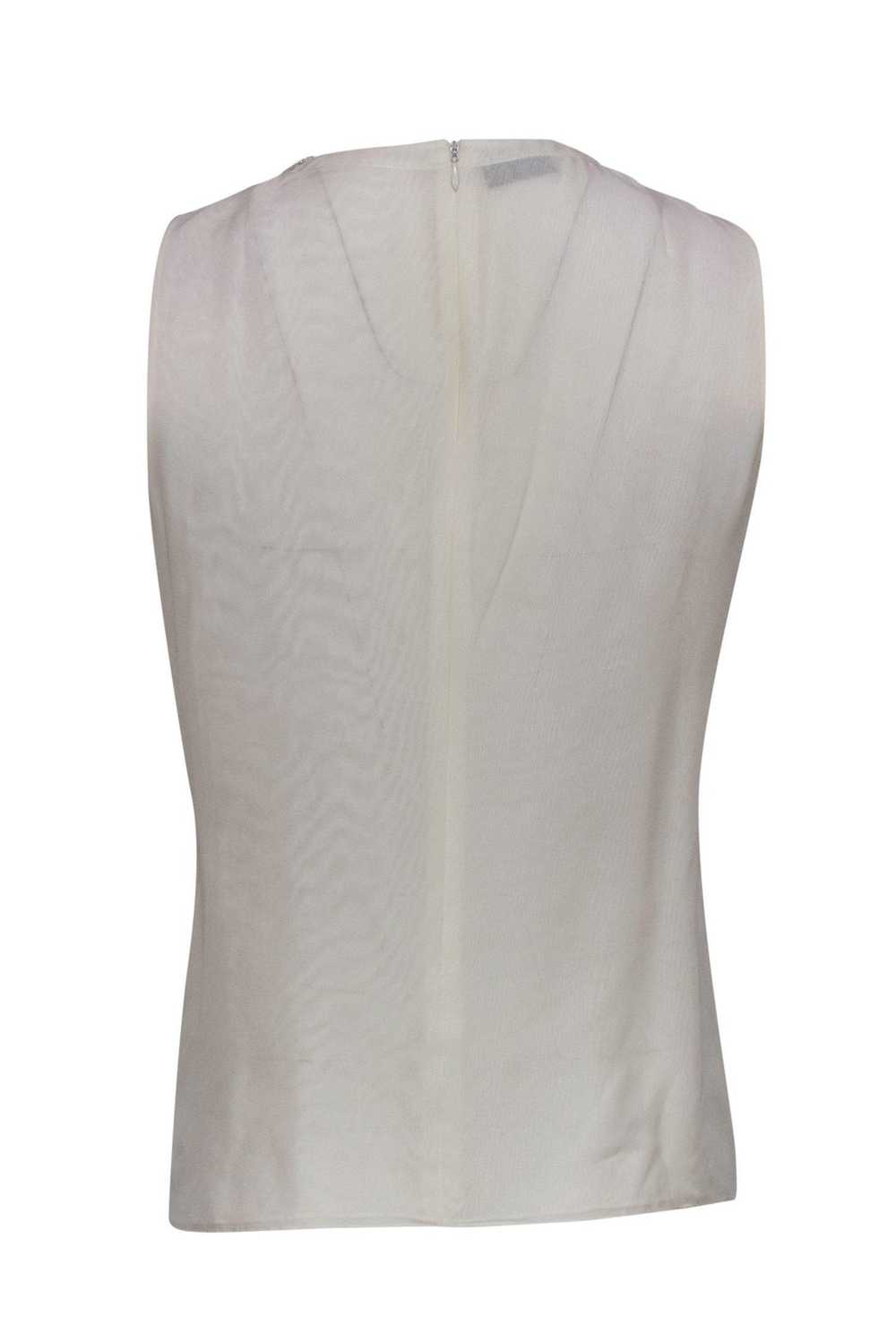 Akris - Cream Pleated Silk Tank w/ Beaded Necklin… - image 3