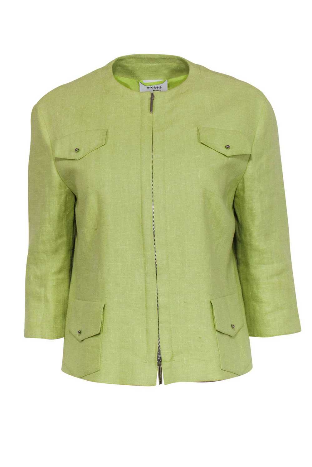 Akris Punto - Lime Green Crop Sleeve Linen Jacket… - image 1