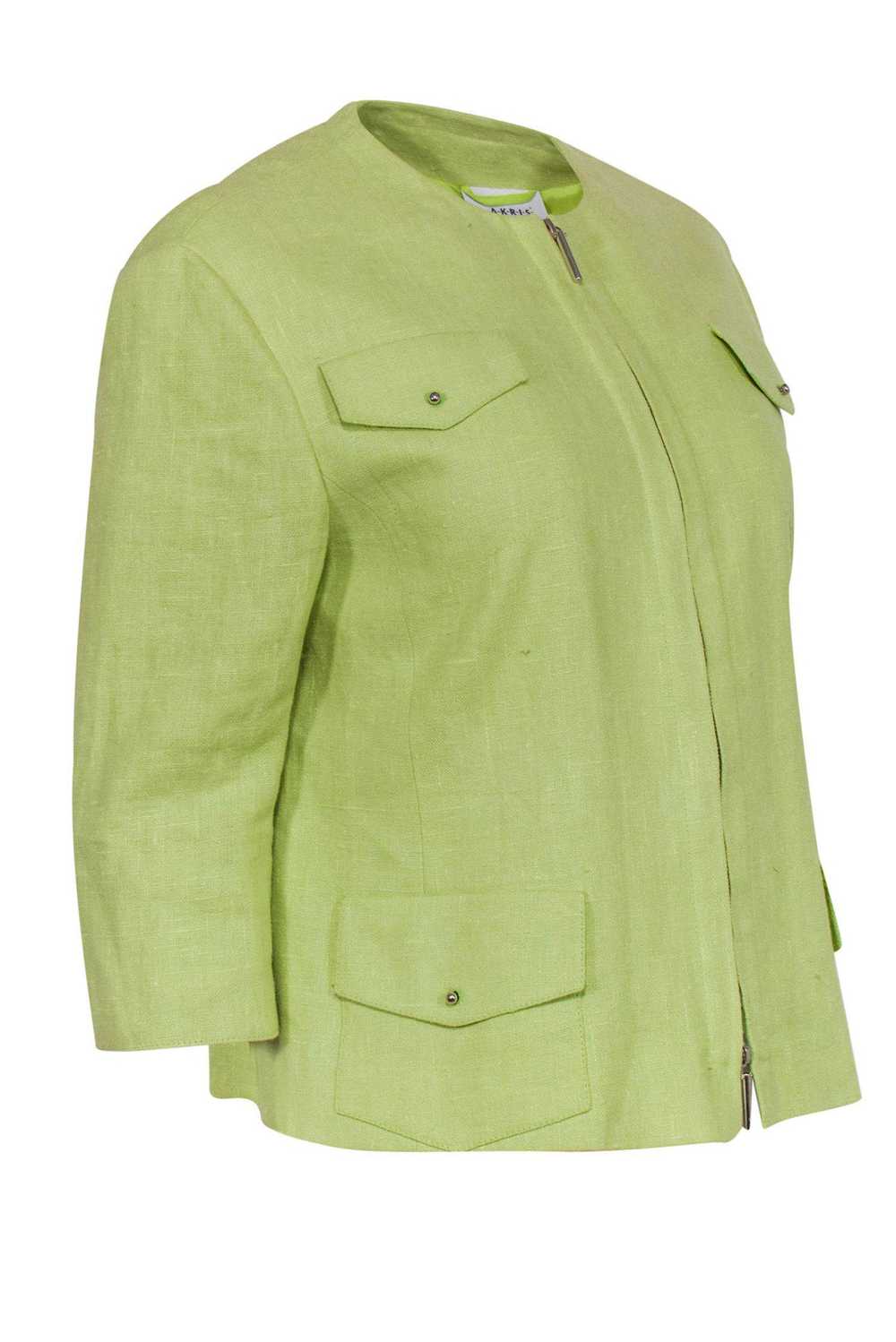 Akris Punto - Lime Green Crop Sleeve Linen Jacket… - image 2