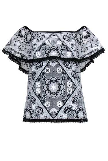 Alexis - Black & White Lace Overlay Off-the-Should