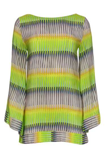 Alexis - Neon Green, Grey & Yellow Print Bell Slee