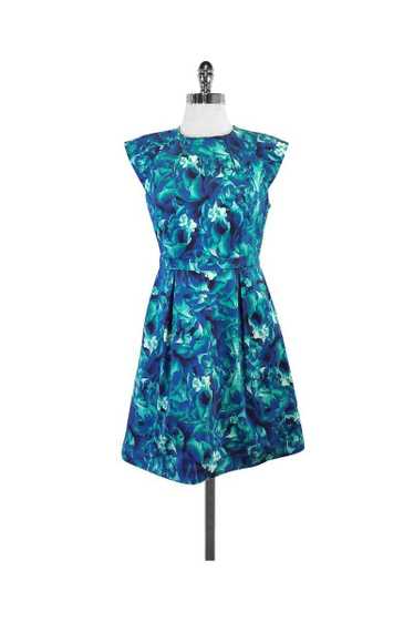 Ali Ro - Blue & Green Floral Cotton Cap Sleeve Dre