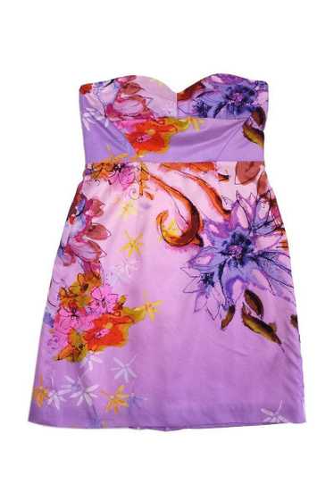 Ali Ro - Purple Floral Print Silk Strapless Dress 