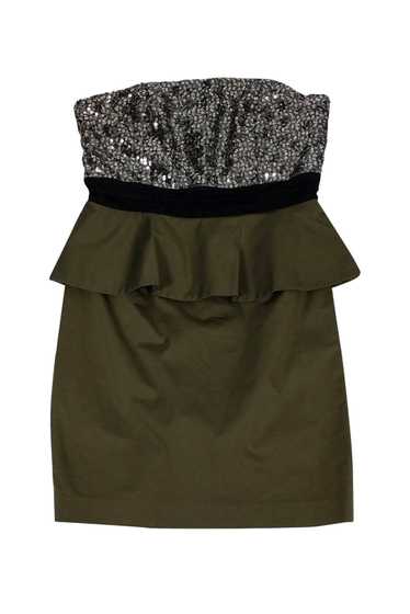 Alice & Olivia - Olive Green Strapless Sequin Dres