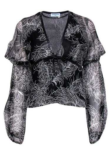 Andrew Gn - Black Printed Silk Blouse w/ Leather T