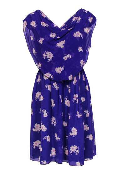Anna Sui - Purple Floral Silk Draped Dress Sz 4 - image 1