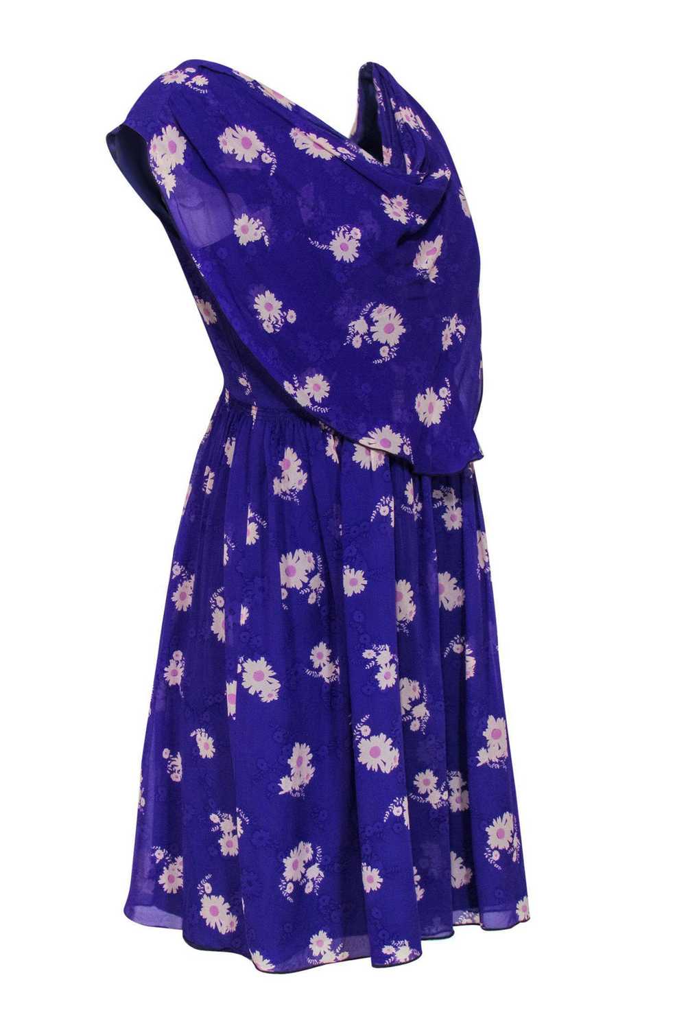 Anna Sui - Purple Floral Silk Draped Dress Sz 4 - image 2