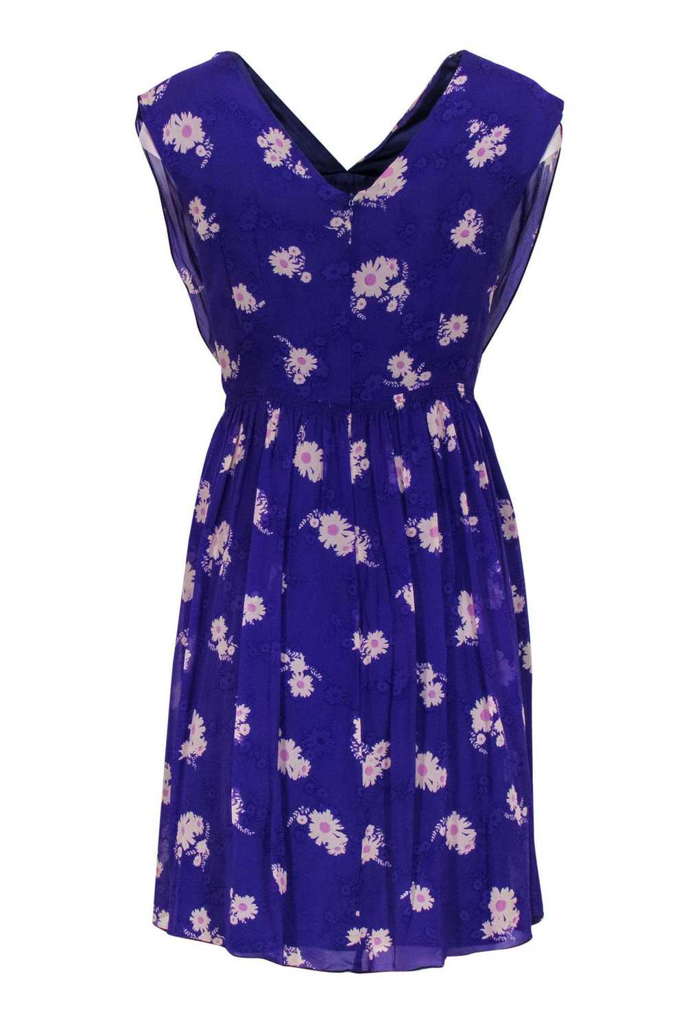 Anna Sui - Purple Floral Silk Draped Dress Sz 4 - image 3