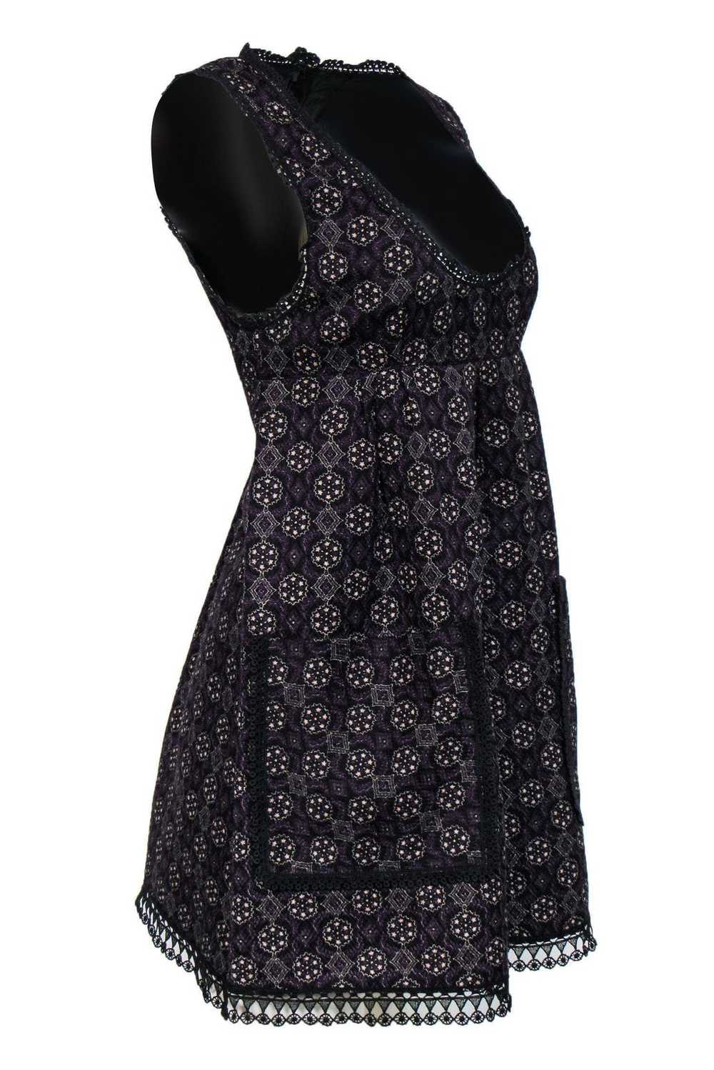 Anna Sui - Purple Printed Cotton & Silk Dress Sz 2 - image 2