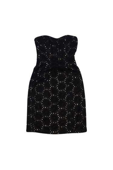 Badgley Mischka - Black Floral Eyelet Strapless Dr