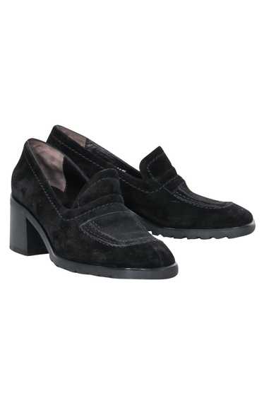 Bally - Black Suede Loafer-Style Block Heel Pumps 