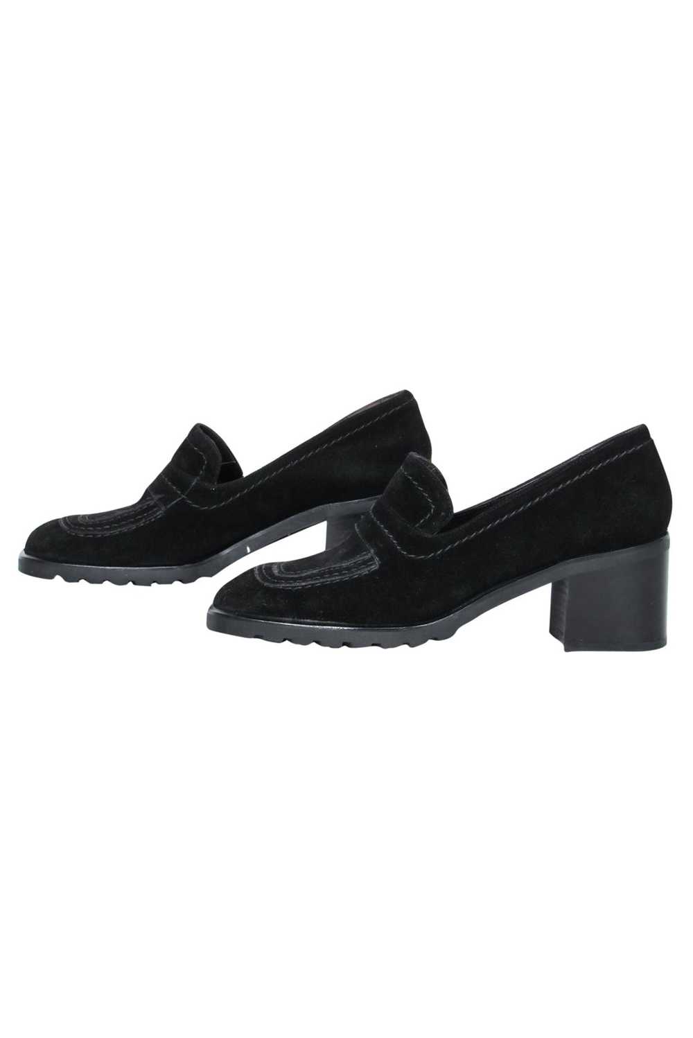 Bally - Black Suede Loafer-Style Block Heel Pumps… - image 3