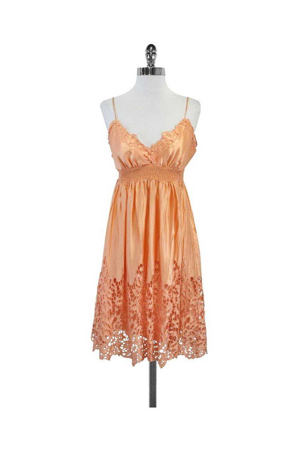 BCBG - Peach Silk Eyelet Spaghetti Strap Dress Sz… - image 1